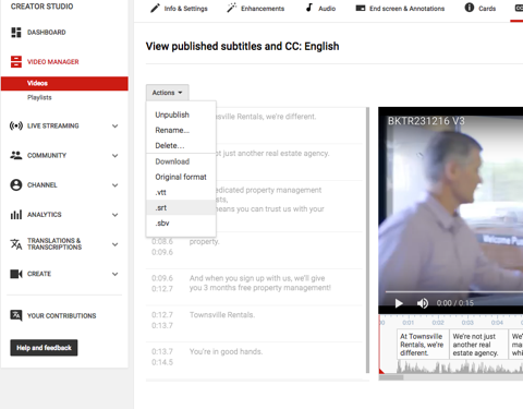 making srt file in youtube